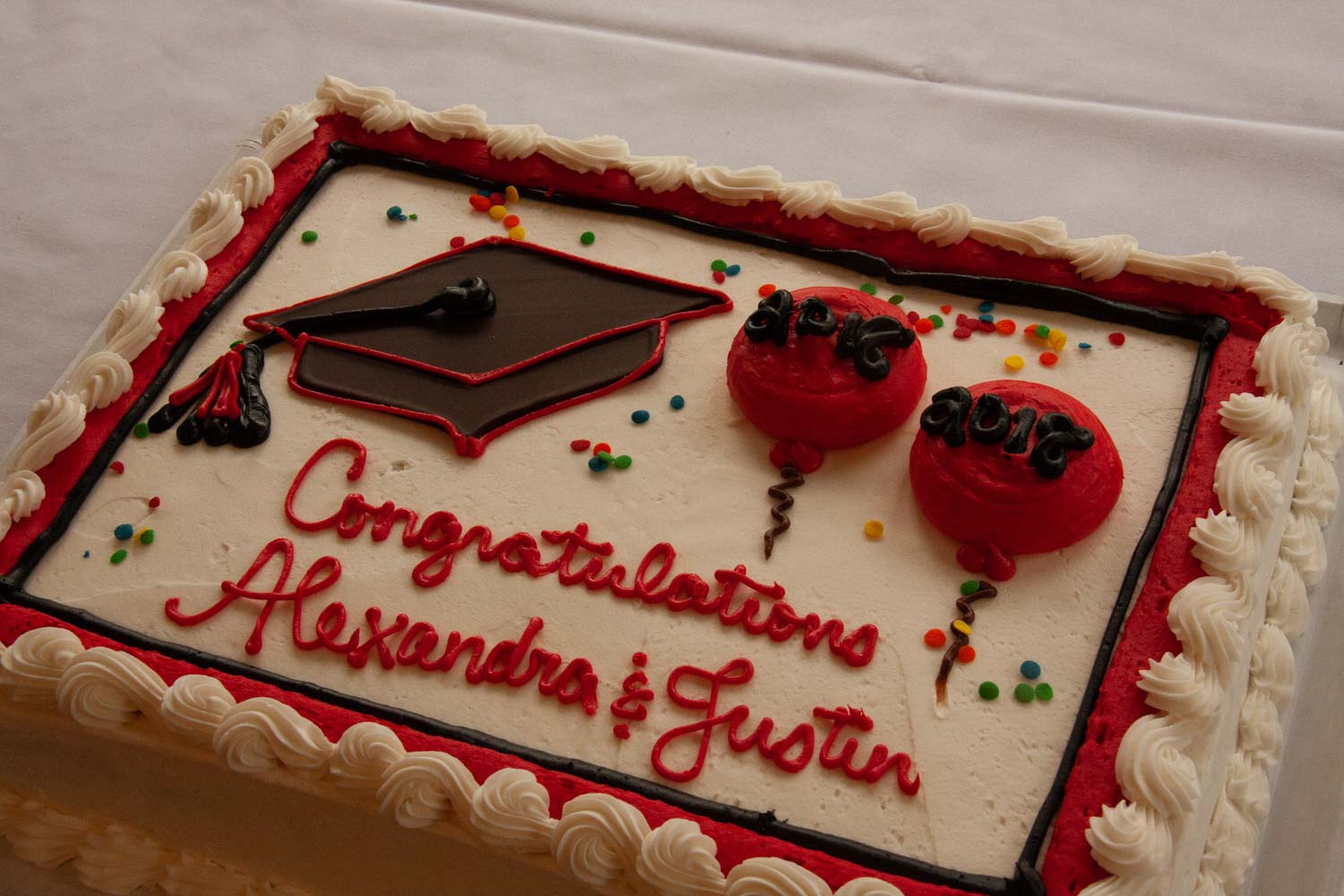 cake with balloons, cap and congratulations