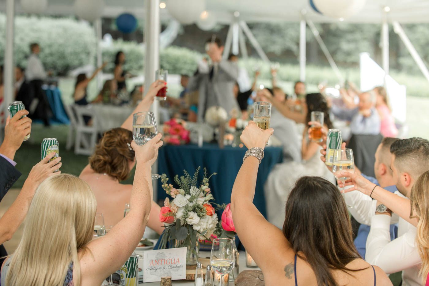 tent-wedding-guests-raise-hands-in-toast