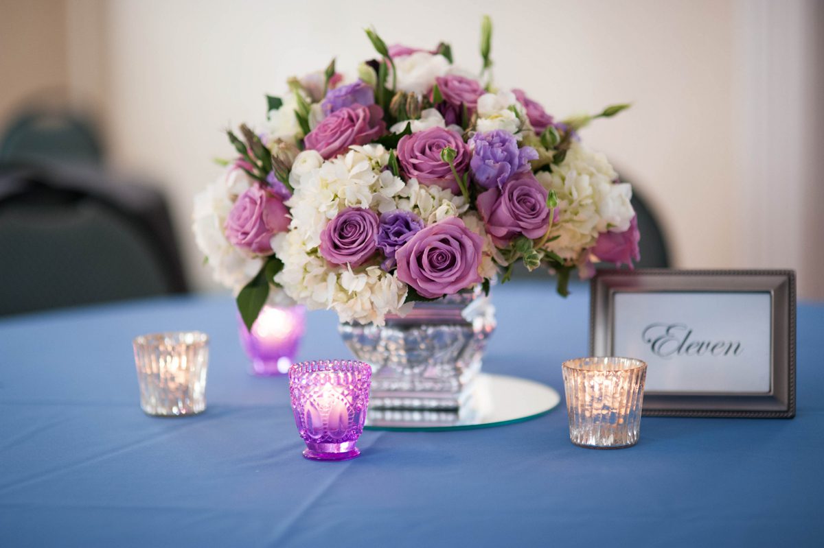 lavendar, purple and white floral arrangement